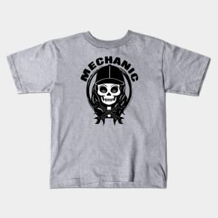 Female Mechanic Skull and Spanners Black Logo Kids T-Shirt